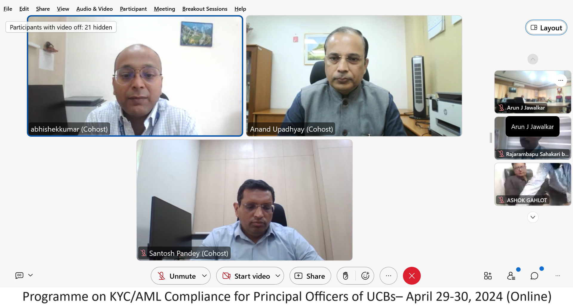 Programme on KYC/AML Compliance for Principal Officers of UCBs– April 29-30, 2024 (online mode)