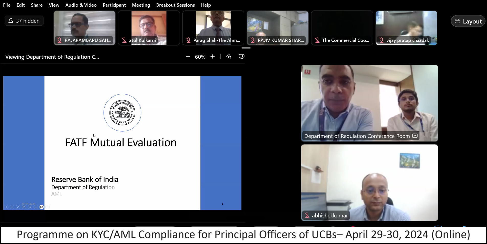 Programme on KYC/AML Compliance for Principal Officers of UCBs– April 29-30, 2024 (online mode)