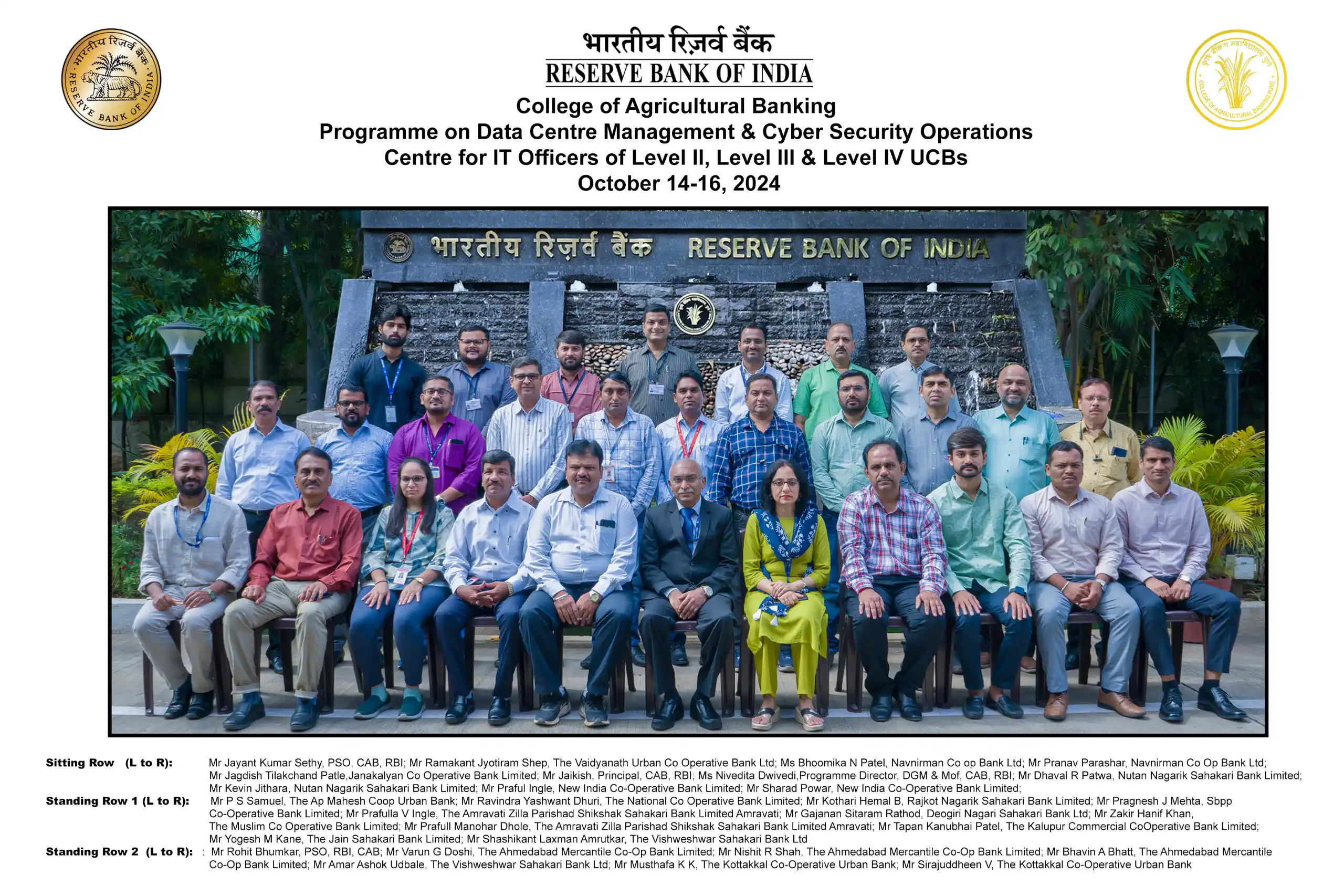 On Campus Programme on Data Centre Management & Cyber Security Operations Centre for IT Officers of Level II, Level III & Level IV UCBs – October 14-16, 2024