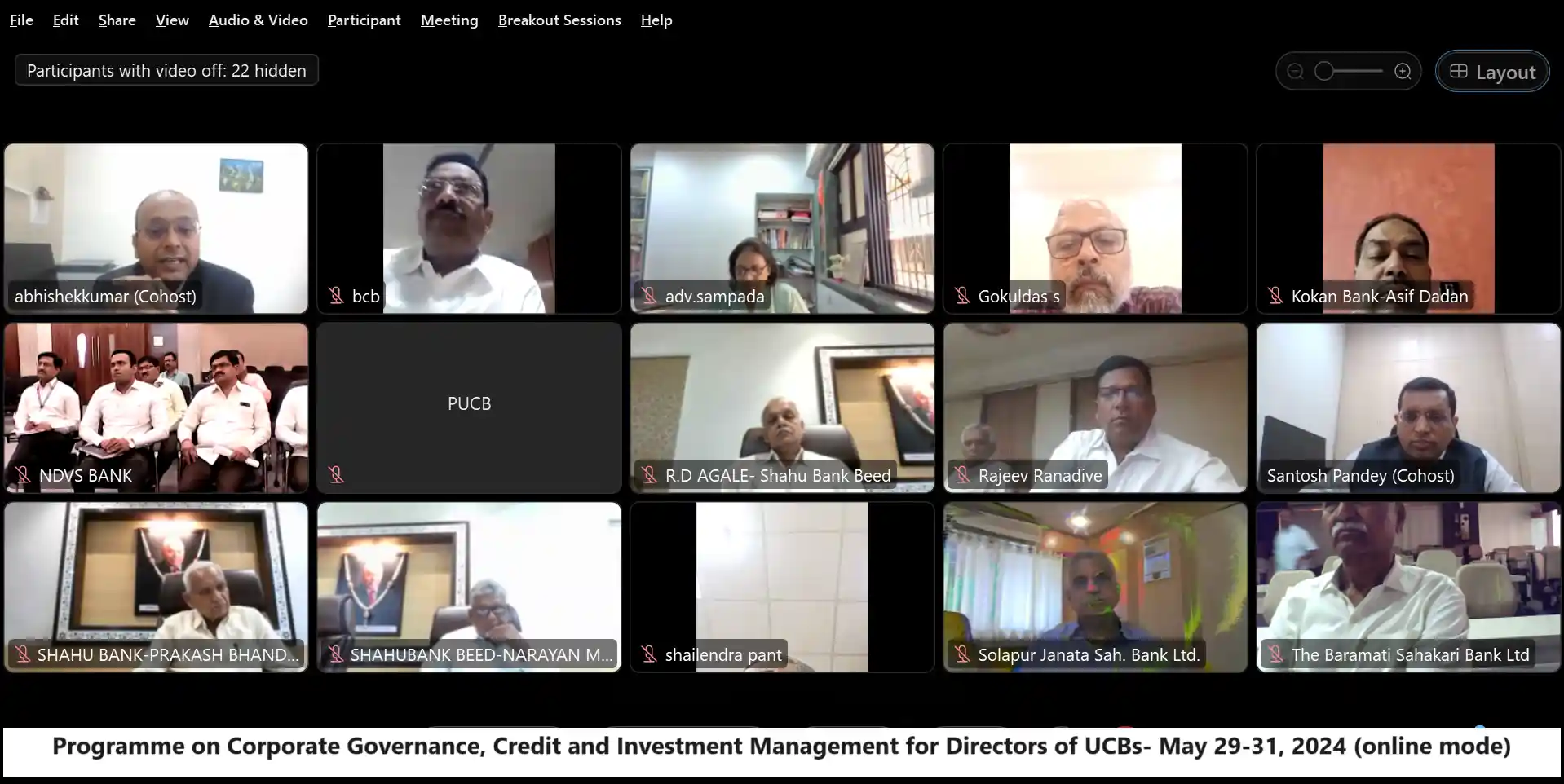 Programme on Corporate Governance, Credit and Investment Management for Directors of UCBs-May 29-31, 2024 (online mode)