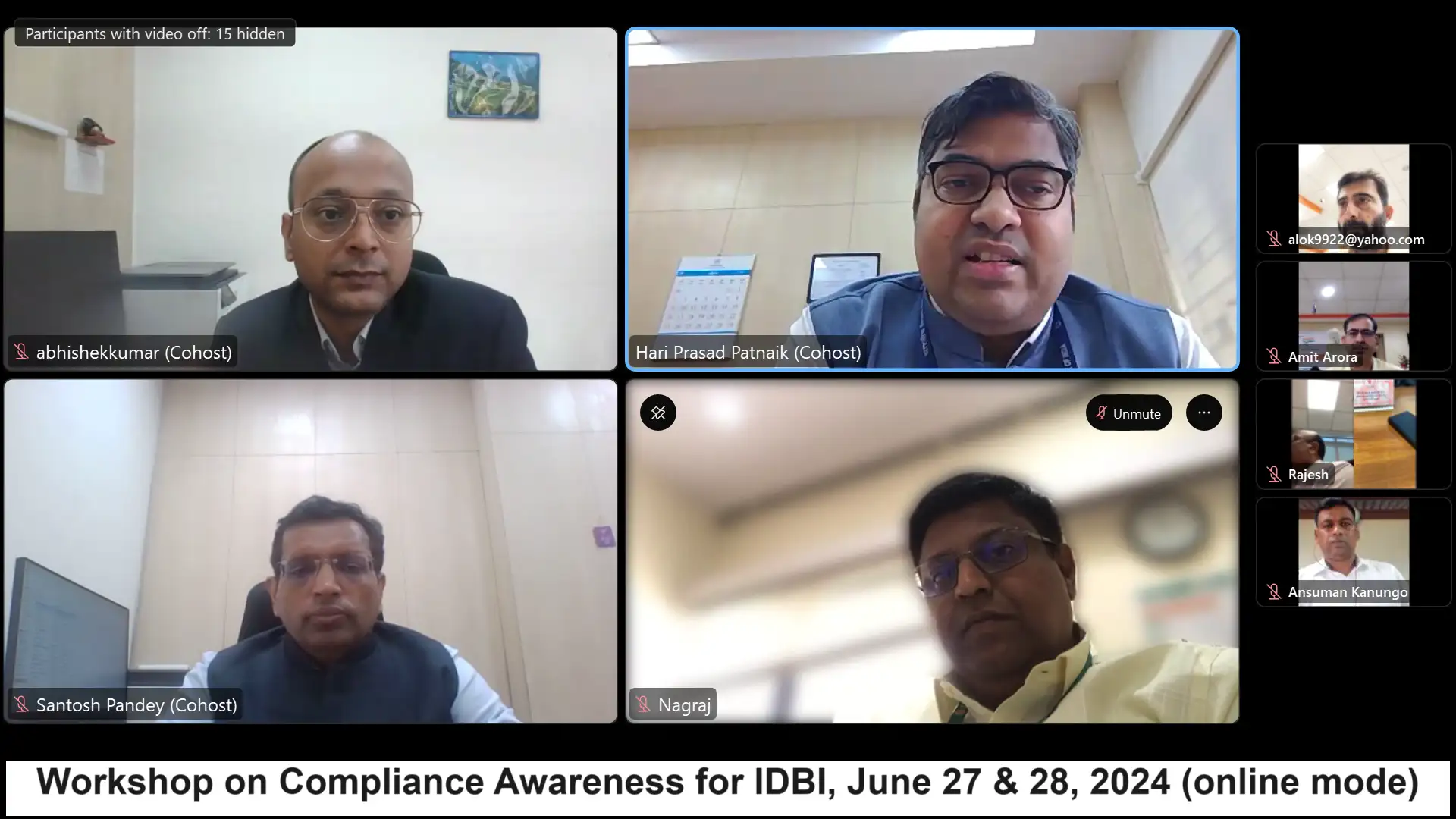 Workshop on Compliance Awareness for IDBI: June 27 & 28, 2024 (online mode)
