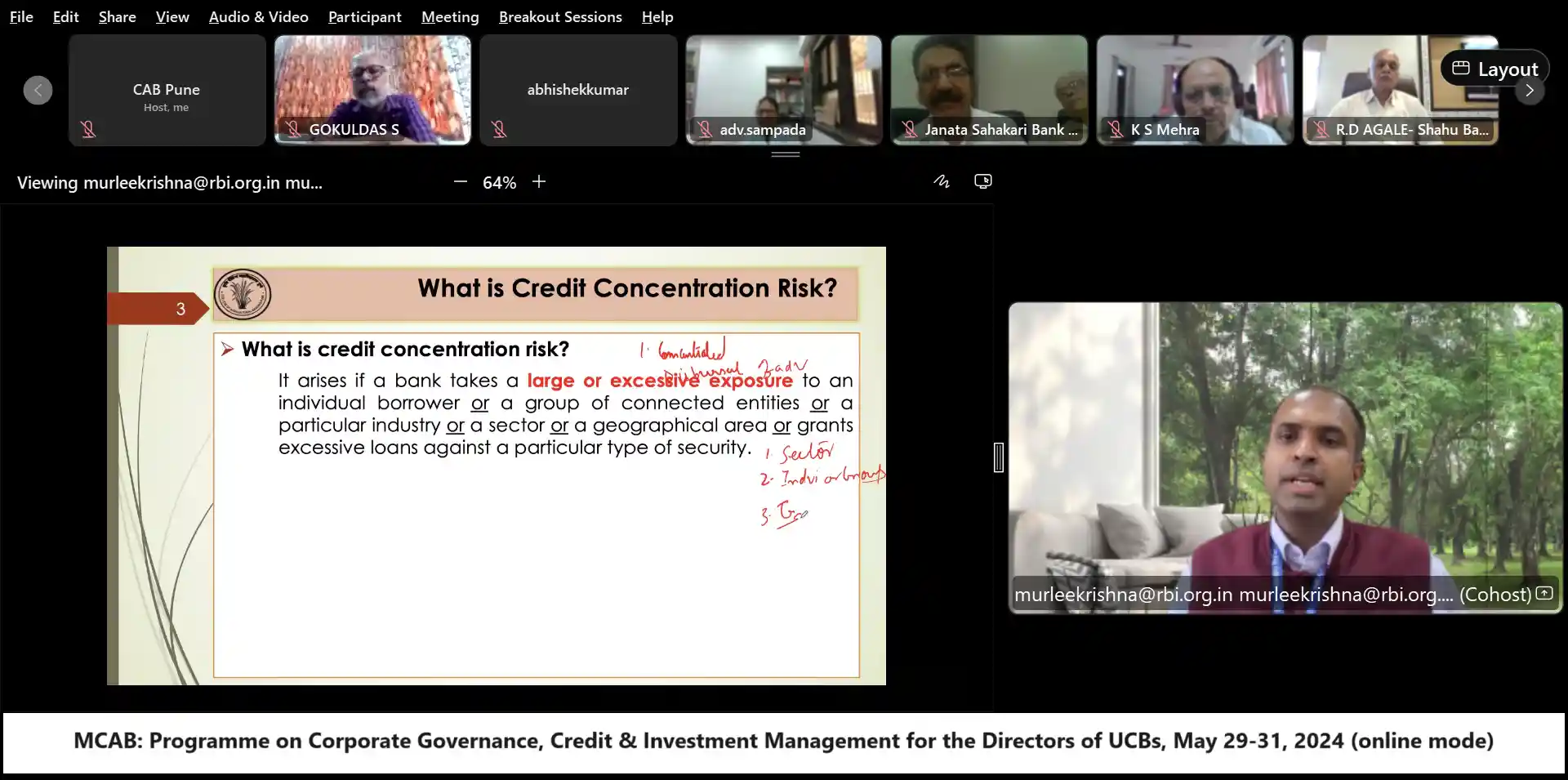 Programme on Corporate Governance, Credit and Investment Management for Directors of UCBs-May 29-31, 2024 (online mode)