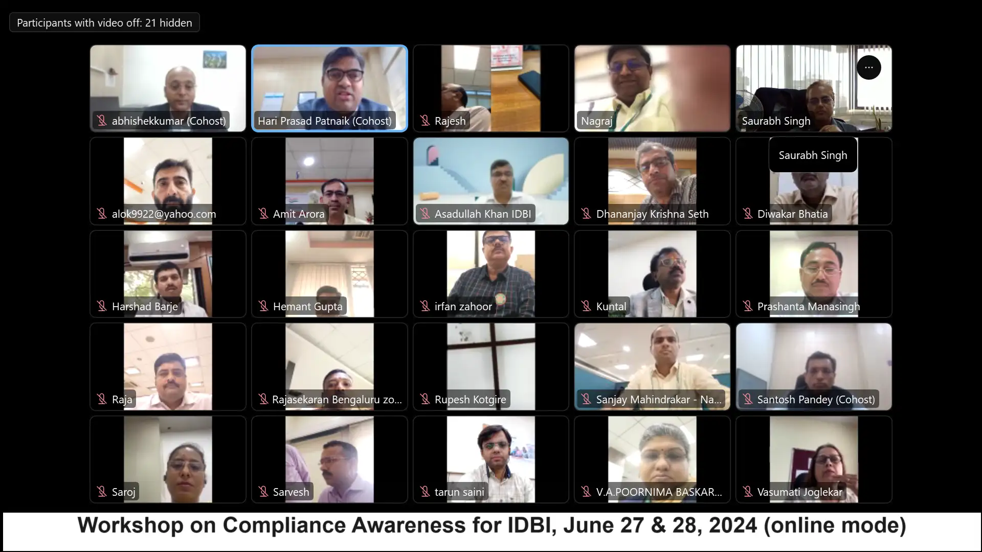 Workshop on Compliance Awareness for IDBI: June 27 & 28, 2024 (online mode)
