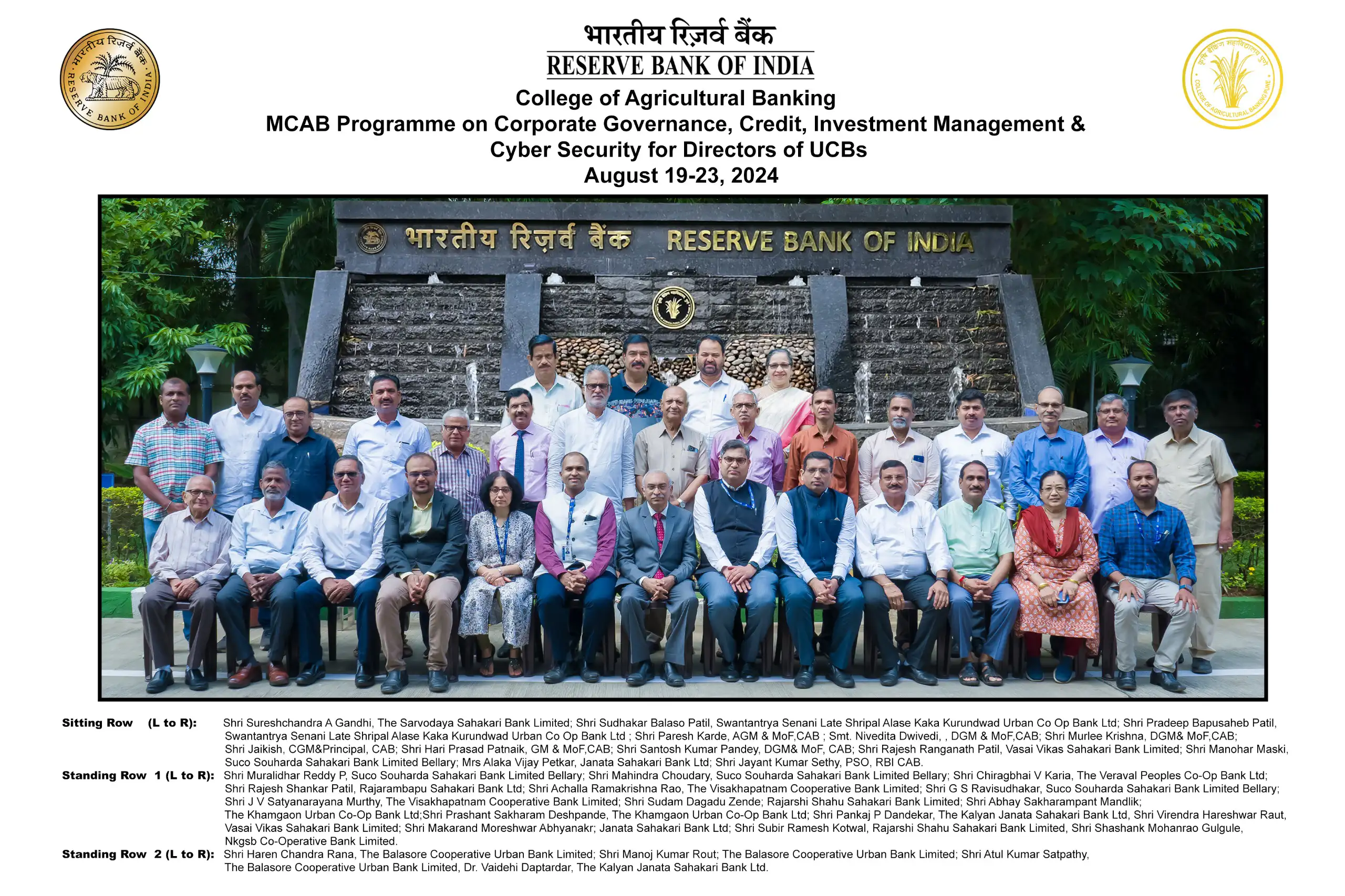 Programme on Corporate Governance, Credit, Investment Management & Cyber Security for the Directors of UCBs: August 19-23, 2024 (in-campus)