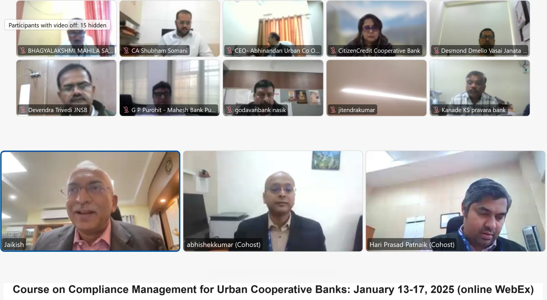 Course on Compliance Management for Urban Co-operative Banks (UCBs): January 13-17, 2025 (online mode)