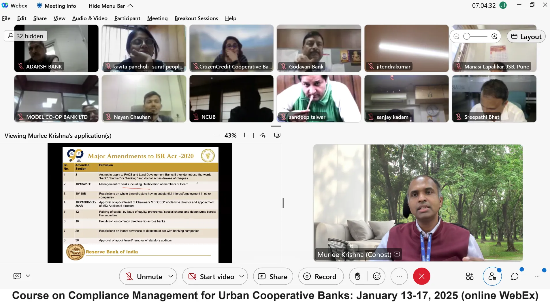 Course on Compliance Management for Urban Co-operative Banks (UCBs): January 13-17, 2025 (online mode)