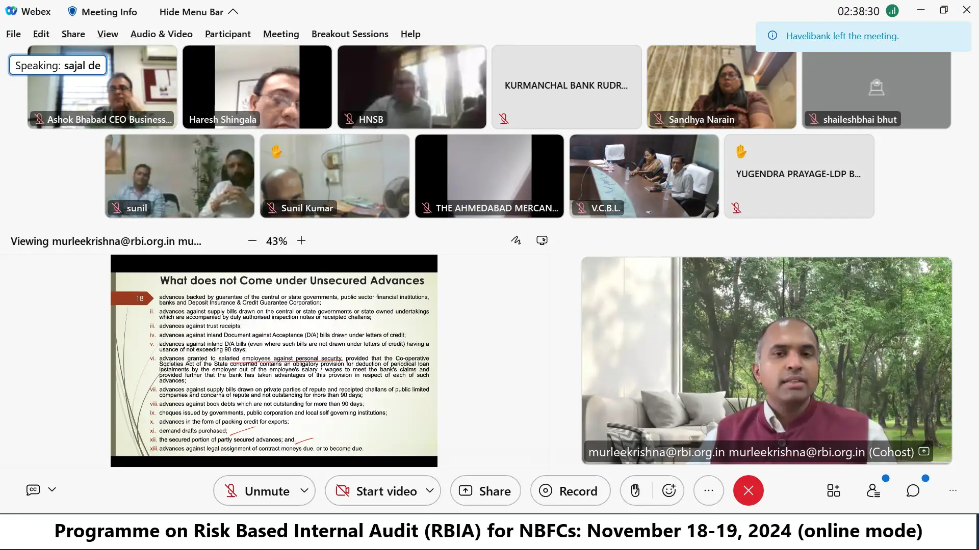 Programme on Risk Based Internal Audit (RBIA) for NBFCs: November 18-19, 2024 (online mode)