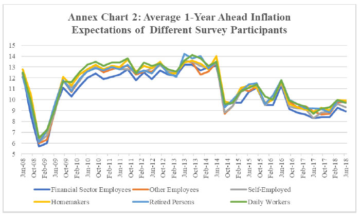 Annex Chart 2: Average 1-Year Ahead Inflation Expectations of Different Survey Participants