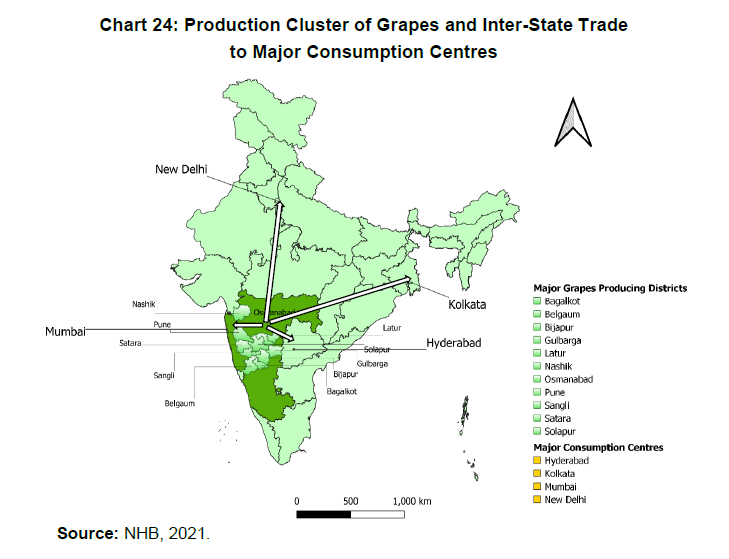 Chart 24: Production Cluster of Grapes and Inter-State Trade
to Major Consumption Centres