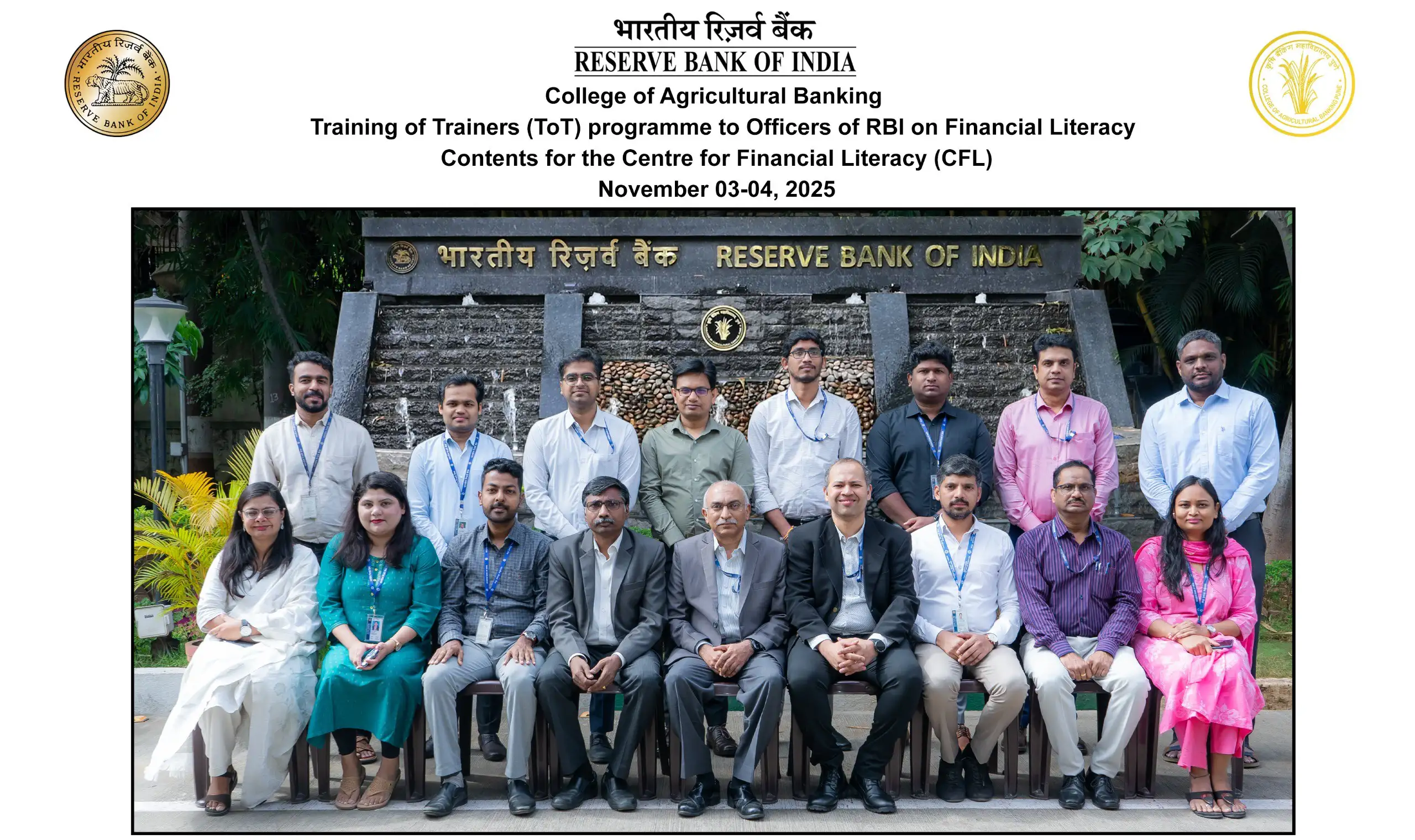 Training of Trainers (ToT) programme to Officers of RBI on Financial Literacy Contents for the Centre for Financial Literacy (CFL) – November 03 to 04, 2025